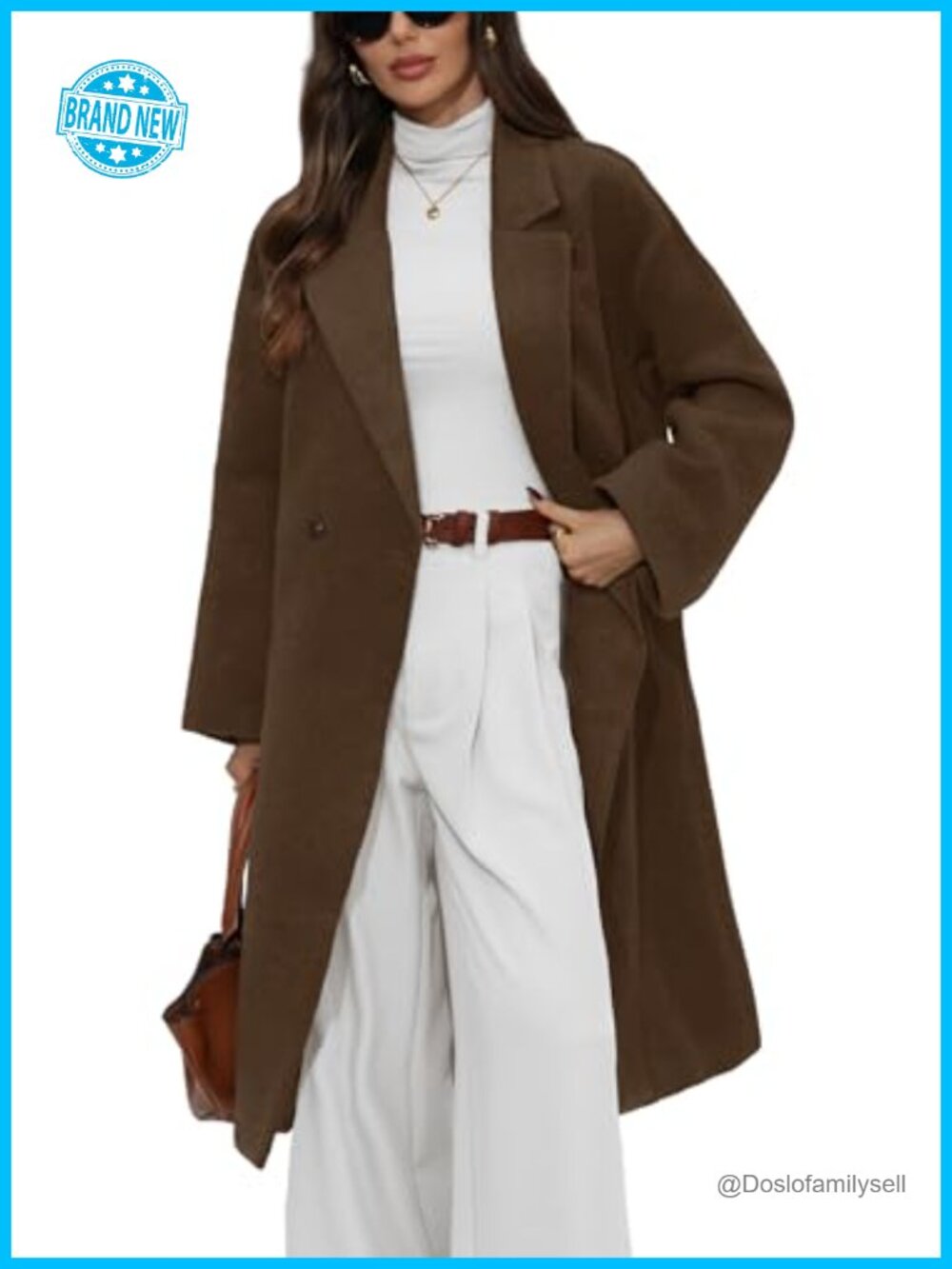 Womens Long Wool Blend Peacoat Double Breasted Notch Lapel Winter Coat